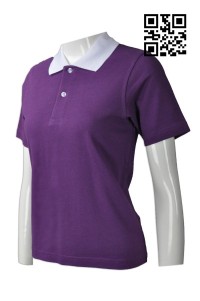 P744  訂造撞色領Polo恤   設計女款Polo恤  網上下單Polo恤 Polo恤製造商    紫色撞色領白色